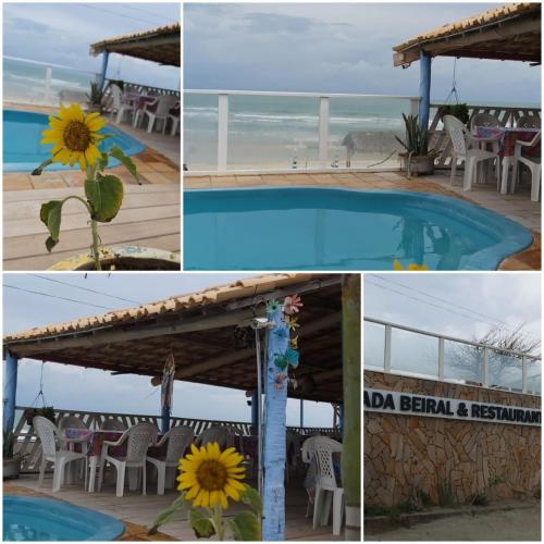 a collage of photos with a pool and a sunflower at Beiral Pousada E Restaurante in Ponta do Mel