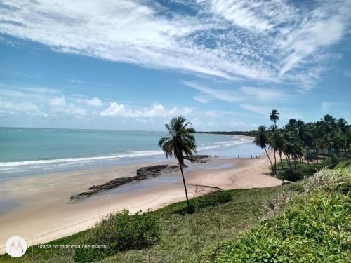 una playa con palmeras y el océano en Aconchego em Maragogi, en Maragogi