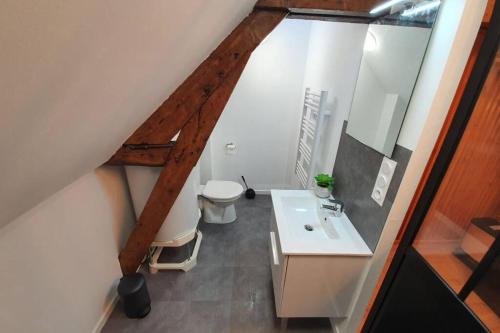 une salle de bain avec un lavabo blanc et des toilettes dans l'établissement Charmant Studio Hyper Centre, à Lourdes
