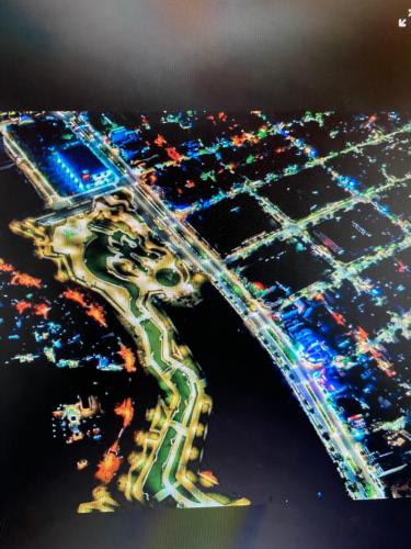 an aerial view of a city at night at Queen Hotel in Tuy Hoa