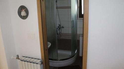 una doccia con porta in vetro in bagno di Apartman 100m2, full opremljen, privatni parking. a Pola (Pula)