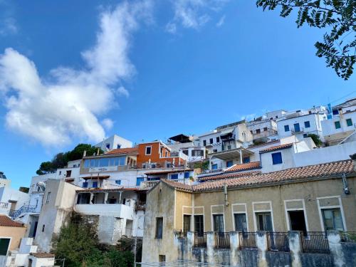 a group of buildings on the side of a hill at Lion House I in Ioulida