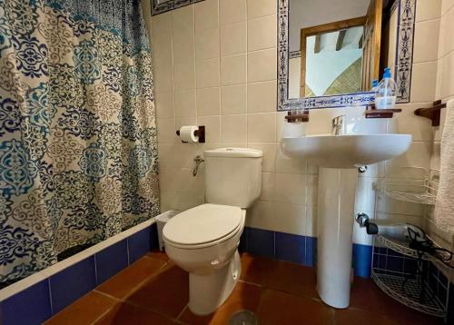 łazienka z toaletą i umywalką w obiekcie Casa Rural El Zaguán w mieście Jimena de la Frontera