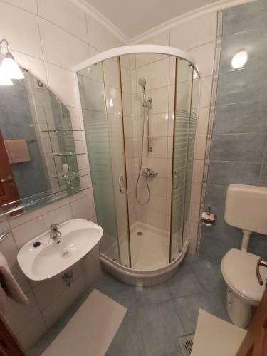 a bathroom with a shower and a sink and a toilet at Amore@Tivat in Tivat