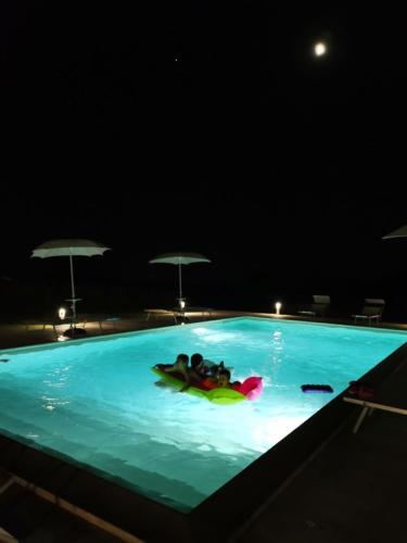 a group of people swimming in a pool at night at Casa Sbrizza in Rosolini