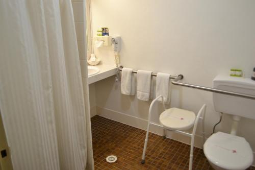 a bathroom with a toilet and a sink at Tamworth Motor Inn & Cabins in Tamworth