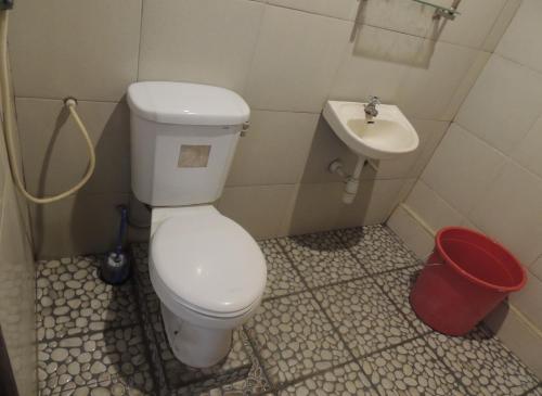 a bathroom with a toilet and a sink at Lotus 2 Guest House in Borobudur
