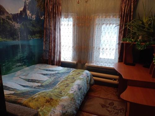 スーズダリにあるDom u Kamyankiのベッドルーム(ベッド1台、窓付)