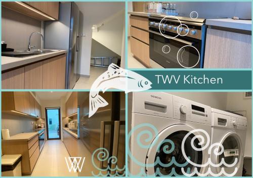 a kitchen and a laundry room with a washing machine at The White villa in Fujairah