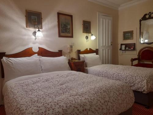 a hotel room with two beds and two lamps at Red Setter Townhouse Bed & Breakfast in Carlow