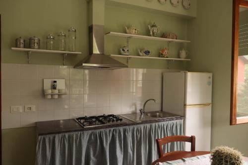 a kitchen with a stove and a sink and a refrigerator at AGRITURISMO BOSCO LONGHINO in Santa Maria della Versa