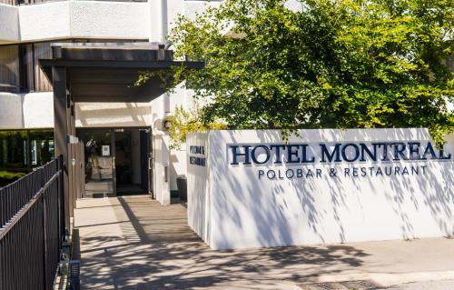 a sign for the hotel montrealahoahoahoahoaho at Hotel Montreal in Christchurch