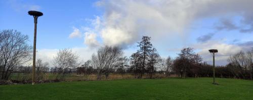 a field with two light poles in a park at Fewo Storchennest in Kollmar