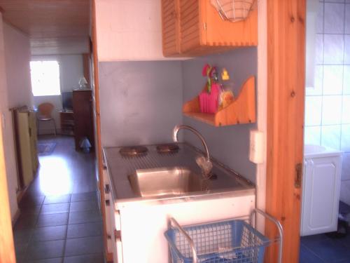 a kitchen with a sink and a counter top at Astrupgaard Farm Holiday in Skærbæk