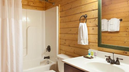 a bathroom with a sink and a toilet and a tub at Bluegreen Vacations Shenandoah Crossing, an Ascend Collection Resort in Gordonsville