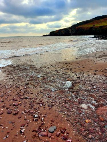 a beach with rocks on the sand and the water at Springfield B6 in Brixham