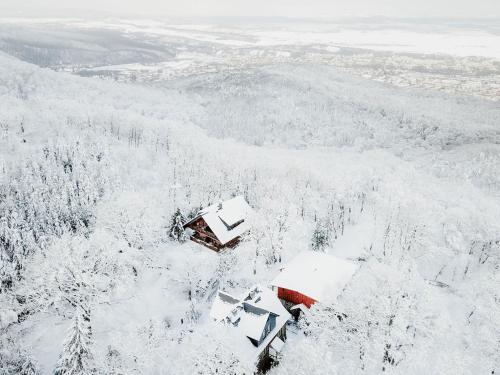 an aerial view of a house covered in snow at Naturtraum Georgshöhe in Thale