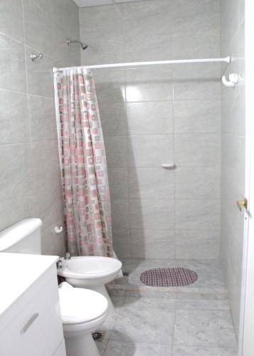 a bathroom with a toilet and a shower at ALOJAMIENTO SARMIENTO in General Alvear
