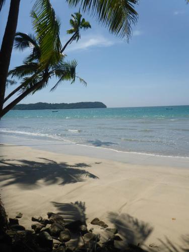a beach with a palm tree and the ocean at Oliver`s Laguna ECO Lodge Hotel in Ngapali