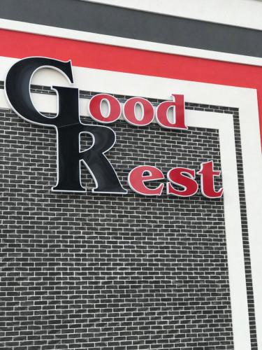 a sign for a good rx gas station at Good Rest in Chemerivtsi