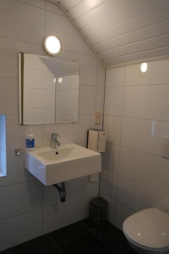 La salle de bains est pourvue d'un lavabo et de toilettes. dans l'établissement Bergerhof de Schuur, à Sevenum