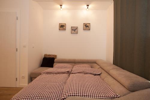 a couch in a living room with two pillows on it at Apartman Jovanovic Kopaonik in Kopaonik