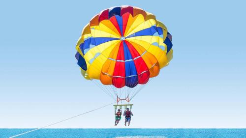 a large colorful hot air balloon in the sky at Terra Park SpiritoS in Kolan