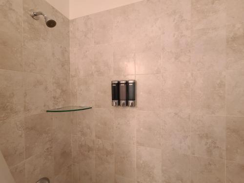 La salle de bains est pourvue d'une douche et d'une grande douche carrelée. dans l'établissement Cozy Private Room, à Miami