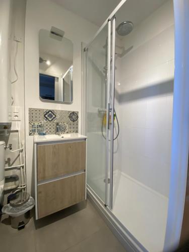a bathroom with a shower and a sink at STUDIO CANCALE - PORT DE LA HOULE - classé 2 étoiles in Cancale