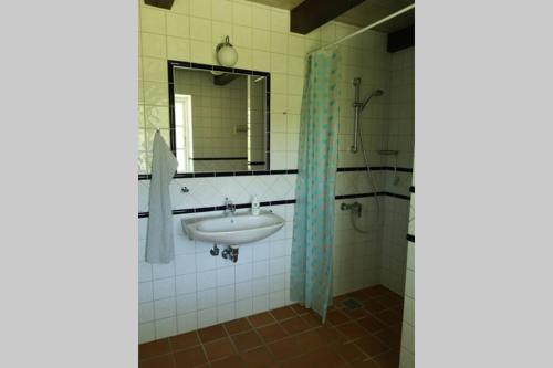 a bathroom with a sink and a mirror at Foxhouse in Præstø