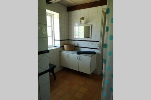 eine kleine Küche mit einem Waschbecken und einem Fenster in der Unterkunft Foxhouse in Præstø