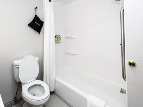 a white bathroom with a toilet and a bath tub at Holiday Inn Express Hillsborough-Durham Area, an IHG Hotel in Hillsborough