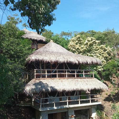 a hut with a thatched roof and trees at Zazil Retreat in San Agustinillo