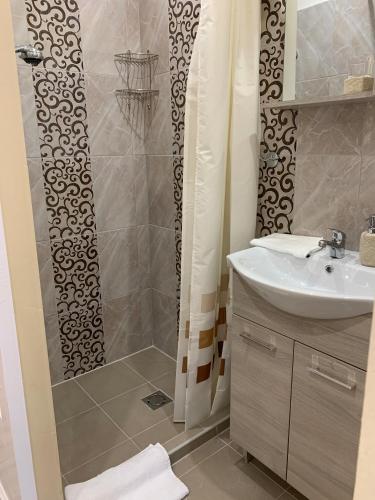 a bathroom with a shower and a sink at Pension Hammrich in Neudörfl