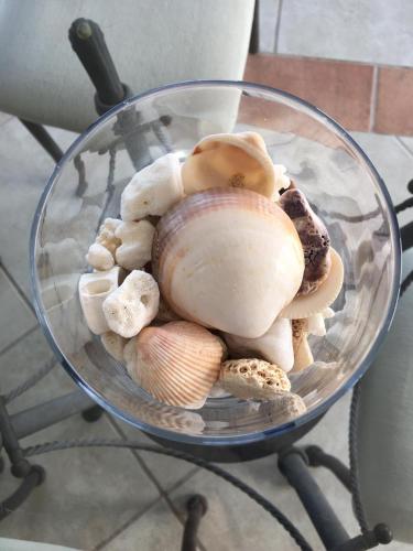 a glass bowl filled with rocks and shells on a chair at Villa Paraíso in La Ventana