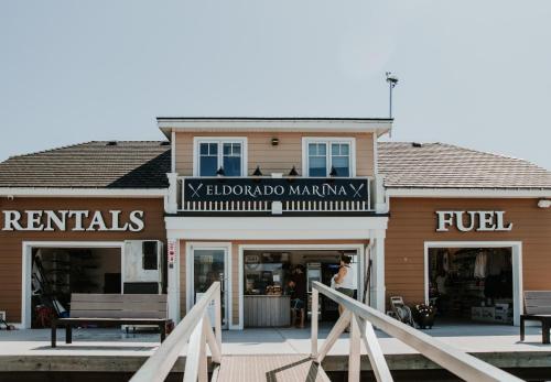 a building with a sign on the front of it at Hotel Eldorado at Eldorado Resort in Kelowna