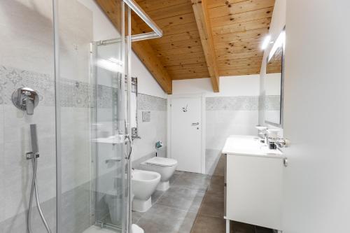 a bathroom with a shower and a sink and a toilet at Dreams Hotel Residenza Pianell 10 in Milan