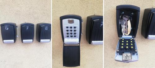 three different pictures of a cell phone holder at Airport Stop in Orio al Serio