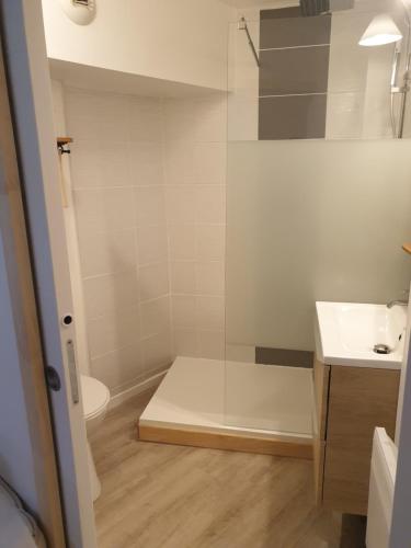 Hébergement Coup de Coeur في آكس ليه تيرم: حمام مع دش ومرحاض ومغسلة