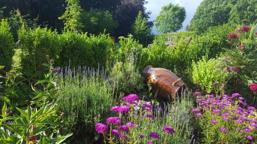 an old fire hydrant in the middle of a field of flowers at La Pommeraie - Le Coin Ardenne in Sainte-Ode