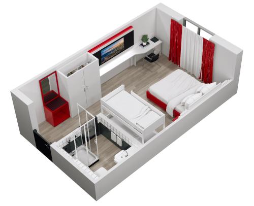 a rendering of a small room with a bed at Hotel Andante Rust in Rust