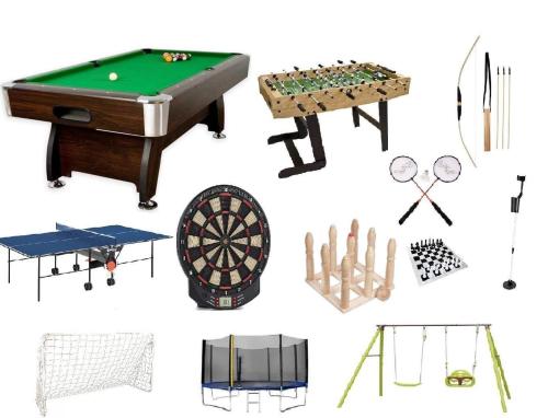 a collage of different kinds of furniture including a pool table at Várhegy Vendégház in Fonyód