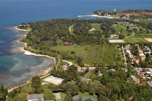 una vista aérea de la costa de una playa en Apartments Victoria, en Savudrija