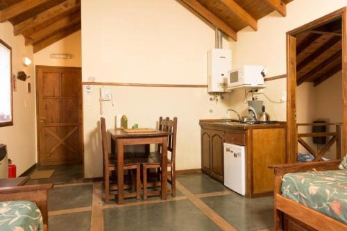 a room with a kitchen and a table with a sink at Aves del Sur in Ushuaia