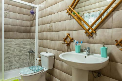 a bathroom with a sink and a toilet and a shower at El Huerto in Firgas