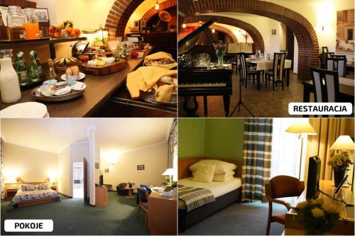 a collage of pictures of a kitchen and a living room at Polonia Raciborz in Racibórz