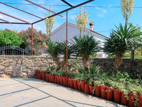 a group of plants in red containers in a garden at Holiday Home Mateja - KRK228 by Interhome in Kornić