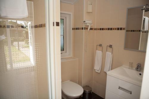 ein Bad mit einem WC und einem Waschbecken in der Unterkunft 2 2-persoons Hotel kamer in Voorthuizen