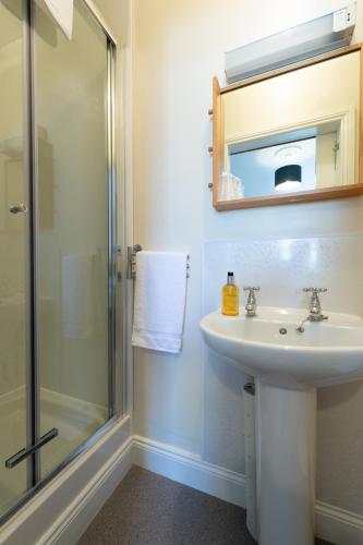 a bathroom with a sink and a shower at Blue Swallow in Penrith