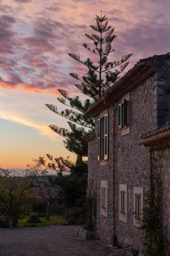 a building with a pine tree next to a building at Ca'n Beneït in Binibona
